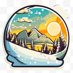 冬季风景和雪山雪玻璃贴纸剪贴画