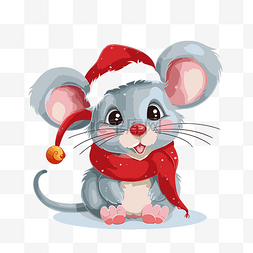 圣诞老鼠剪贴画 戴着圣诞老人帽