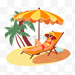 躺椅卡通图片_晒黑剪贴画夏季妇女在棕榈树下的
