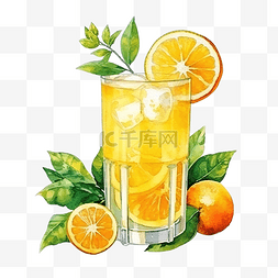 手绘夏季饮料图片_橙汁夏季饮料组合物水彩