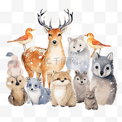 卡通雪地森林图片_圣诞快乐贺卡，快乐的动物在雪地