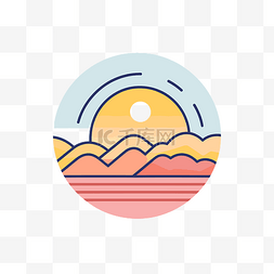 山脉和日落的圆形图像 向量