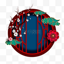 格子窗图片_春节农历新年春节红色红灯笼梅花