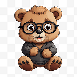 卡通贴纸熊图片_戴眼镜的熊可爱卡通贴纸png插画格