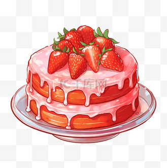 草莓蛋糕可爱小孩风格油画
