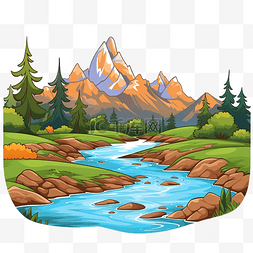 河草图片_有山有水的美丽风景插画