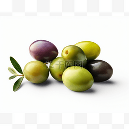 白色背景中的一束绿色和紫色橄榄