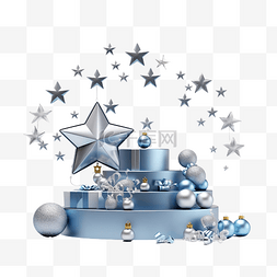 带锥形圣诞树和飞星和球的蓝银领