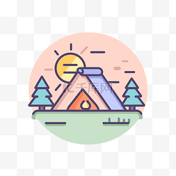 小木屋和营地帐篷的图标 向量