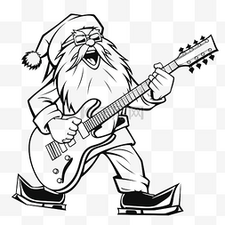 捕鱼达人图片_卡通圣诞老人弹电吉他着色页