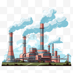 蓝色烟囱图片_有三个冒烟烟囱的工业厂房