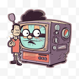 卡通人物与旧老式电视剪贴画 向