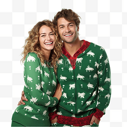 圣诞节那天，快乐的年轻夫妇穿着