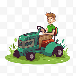 割草剪贴画男孩割草机驾驶拖拉机
