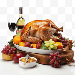 带食物托盘的火鸡和感恩节快乐卡