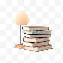 大学创新图片_3d 渲染两堆书与灯隔离