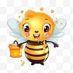 卡通可爱蜜蜂提着滴蜜的蜜罐