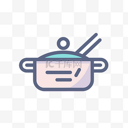 白色的筷子图片_白色背景上带有勺子和筷子的锅图