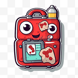 红色急救箱图片_红色手提箱上贴有贴纸剪贴画 向