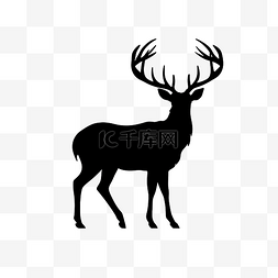 动物圣诞元素图片_黑色剪影鹿孤立在白色圣诞鹿剪影