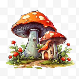 童話森林图片_蘑菇屋纸箱插画png