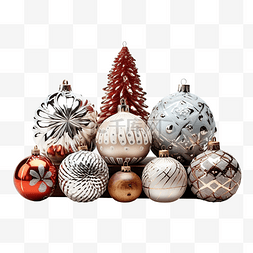 心形树装饰图片_木桌上收集的圣诞饰品，用于装饰