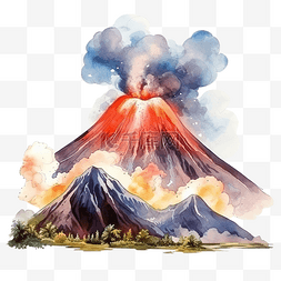 水彩风格的火山剪贴画