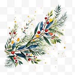 喜庆的圣诞树枝与五彩纸屑