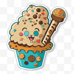 冰淇淋与蛋糕图片_贴纸描绘了一个带有蛋糕和饼干的
