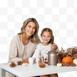 母亲和女儿在厨房里装饰着感恩节