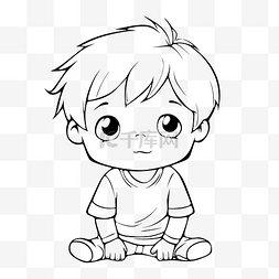 幼儿图片_卡通可爱的小男孩坐着着色页打印