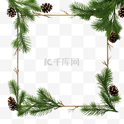 圣诞框架与松树枝和阴影隔离在白
