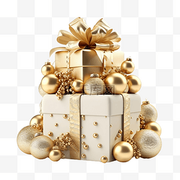 黄金风铃木图片_圣诞礼品盒与黄金玩具3d渲染png