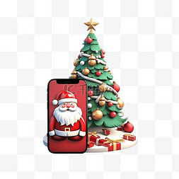 社会防治图片_智能手机 3d 渲染上圣诞树和圣诞