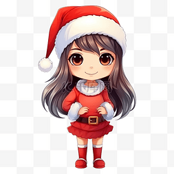 可爱的女孩戴着圣诞老人帽子卡通