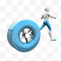 一个人用滚轮锻炼的 3D 插图