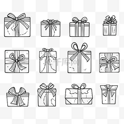礼物盒标签图片_礼品盒带丝带生日黑线套装节日周