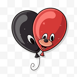 两个黑色和红色气球与黑熊剪贴画