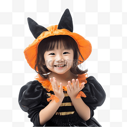 鼠不尽的笑容图片_可爱的亚洲小女孩穿着万圣节服装