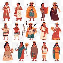 卡通的美国妇女图片_土著人民日 向量