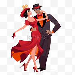 卡通红色礼服图片_探戈剪贴画情侣穿着红色礼服跳舞