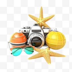 3d 夏季旅行与掌舵球海星菠萝相机