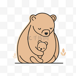 木熊幼崽抱着幼崽手绘 向量