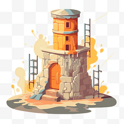 橙色墙城堡的基础剪贴画卡通插图