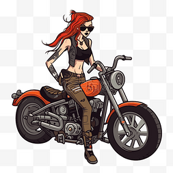 哈雷面包图片_哈雷剪贴画插图女孩骑摩托车卡通