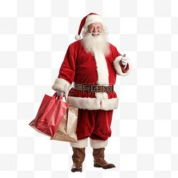 年迈的圣诞老人背着装满圣诞礼物