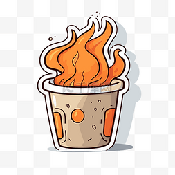 燃烧的纸火图片_一个咖啡杯的贴纸，里面装满了火