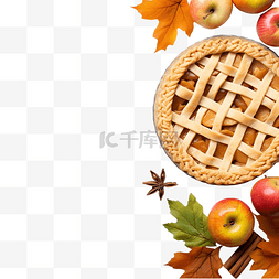 感恩节苹果派的顶视图，带有叶子