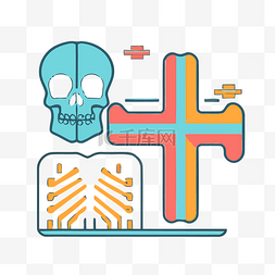 x线性图标图片_骷髅的图标，上面写着十字架 向