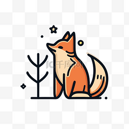 一只狐狸坐在树上的插图 向量